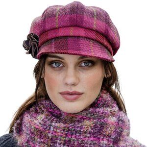 MUCROS WEAVERS – Red Plaid Wool Newsboy Cap / Hat (one size)
